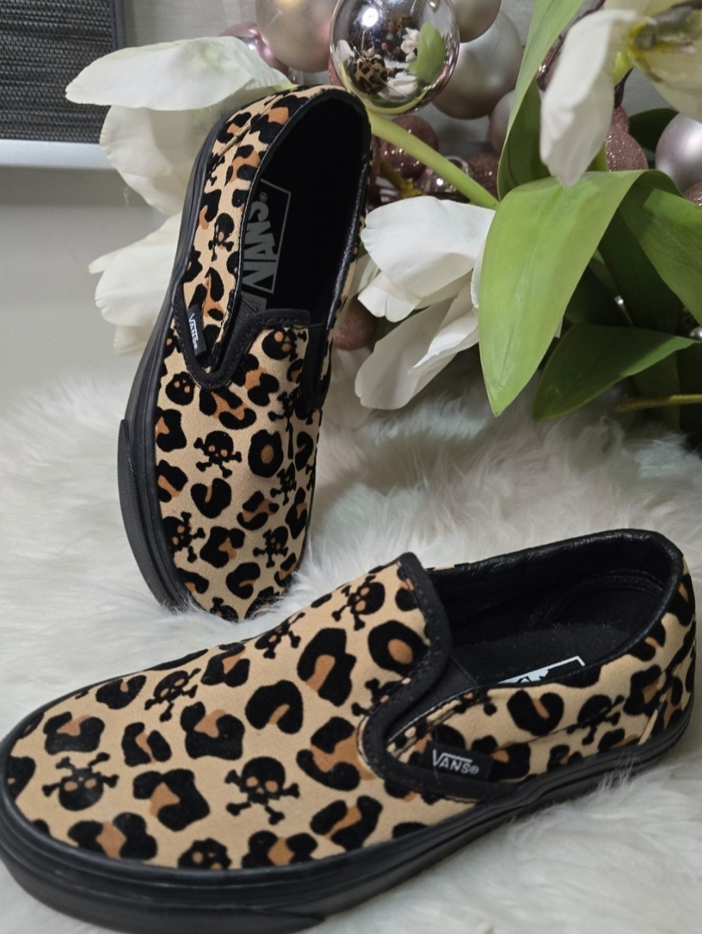 Vans Unisex Classic Slip On Canvas Skate Skulls leopard womens Shoes New - Picture 2 of 6